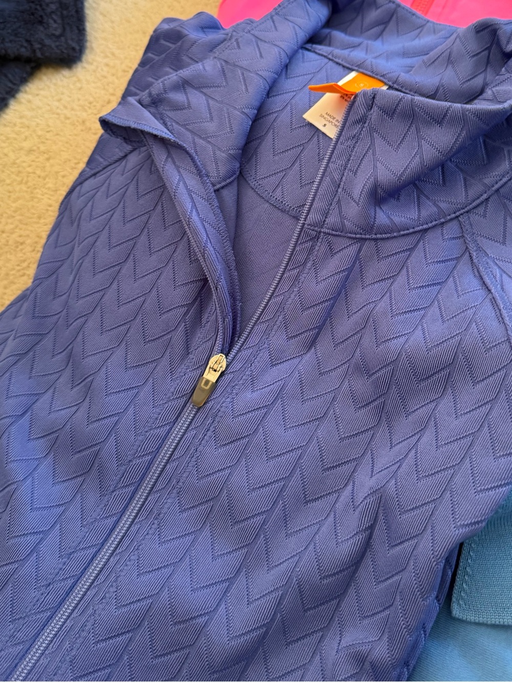 Lucy Chevron-Texture Zip Jacket in Blue